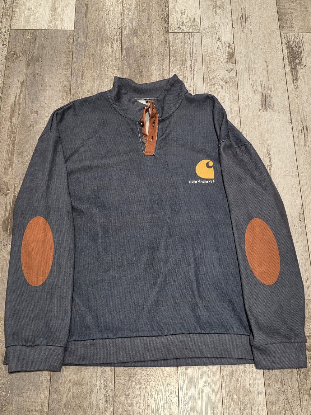 2XL Men's Carhartt Henley Pullover Sweater Quarter Button Blue Gray Soft XXL